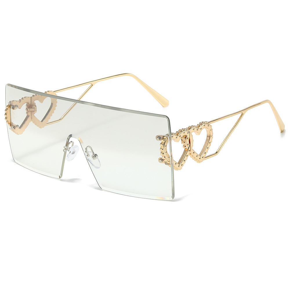 Wholesale Square Borderless Large Frame Double Heart Fashion Sunglasses